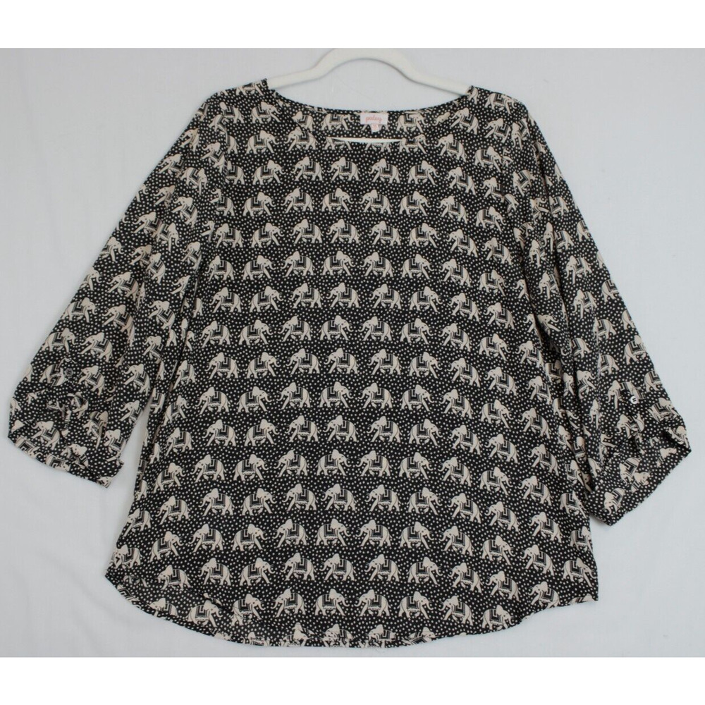 Pixley Blouse Polka Dot Elephant Print Women M Lightweight Sleeve Black Office